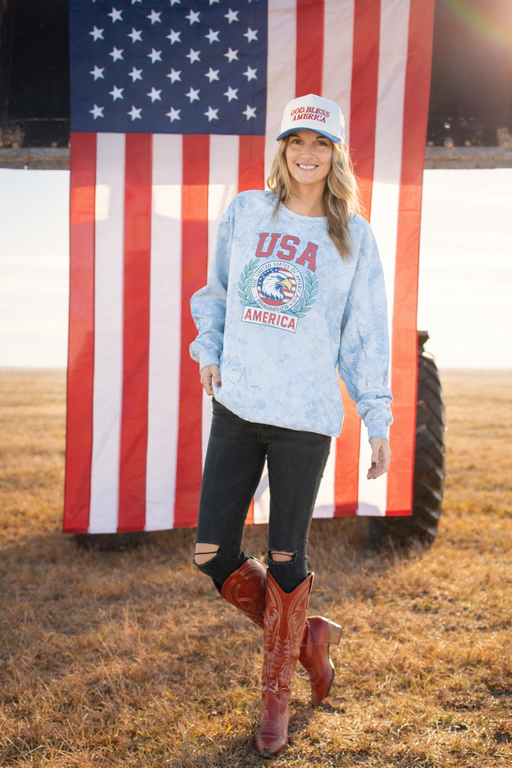 Patriotic 'USA' Red Seal Colorblast Crewneck
