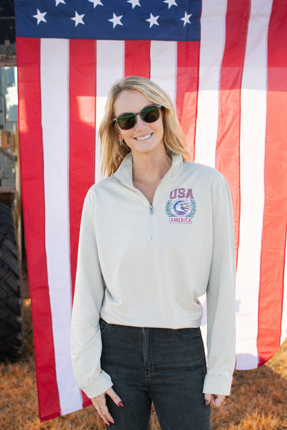 Patriotic 'USA' Red Seal Performance 1/4 Zip Pullover - Smoke