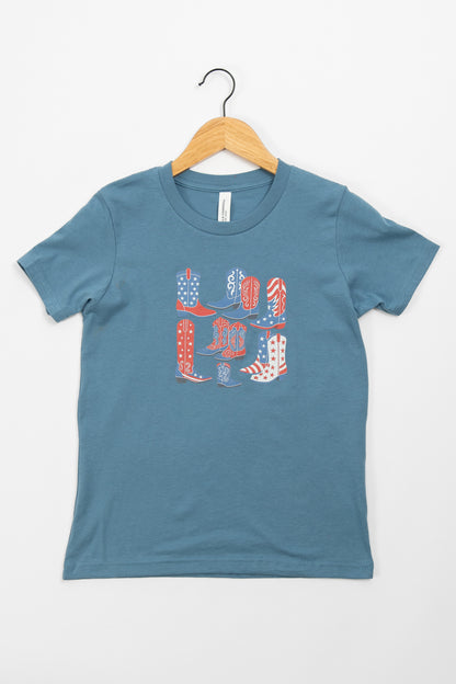 Patriotic Western Boots Blue Toddler/Youth Tee