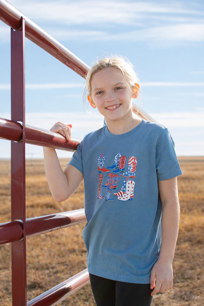 Patriotic Western Boots Blue Toddler/Youth Tee