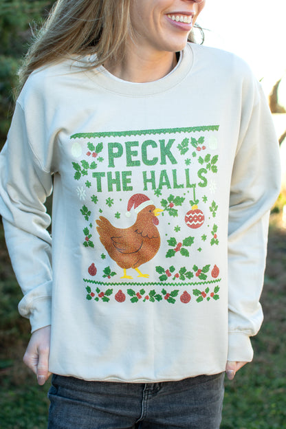 'Peck the Halls' Chicken Tan Crewneck