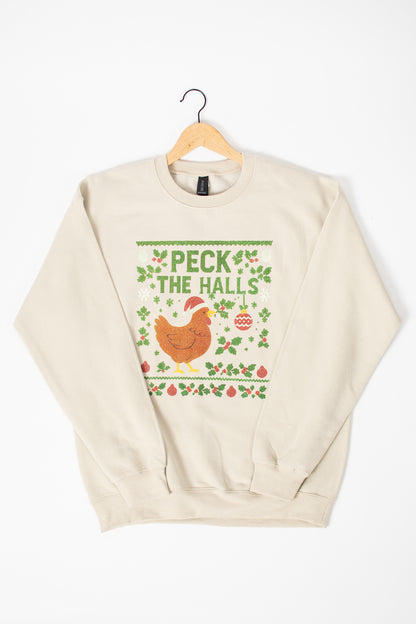 'Peck the Halls' Chicken Tan Crewneck