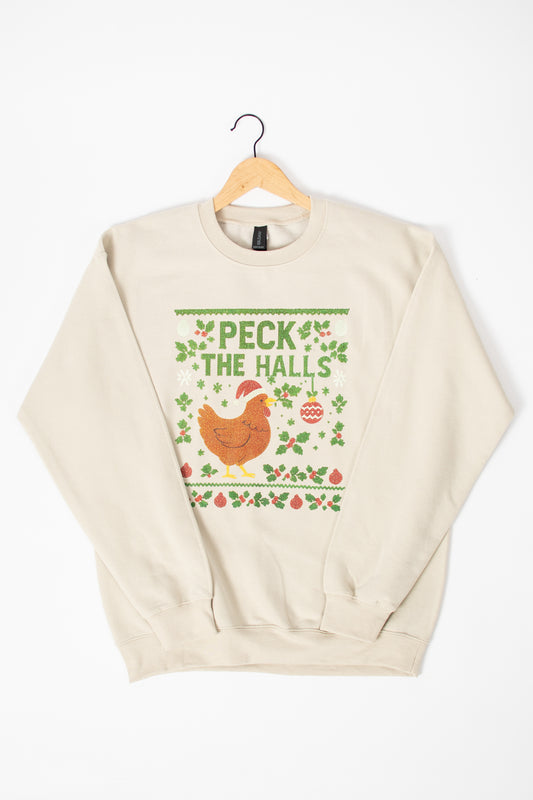 'Peck the Halls' Chicken Tan Crewneck