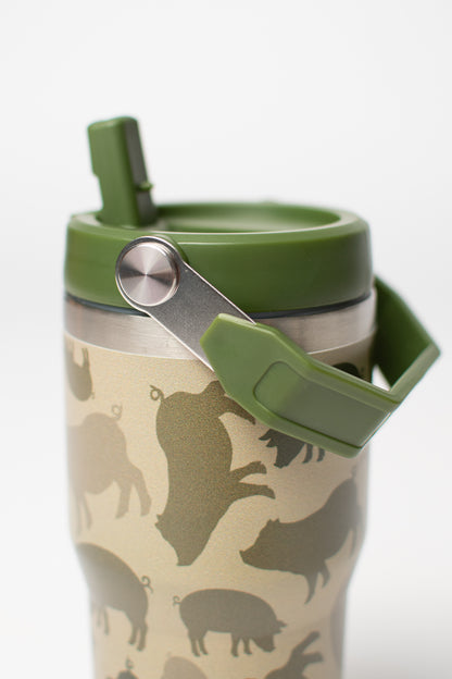 Pig Camo 20oz Kids Bucket Handle Tumbler