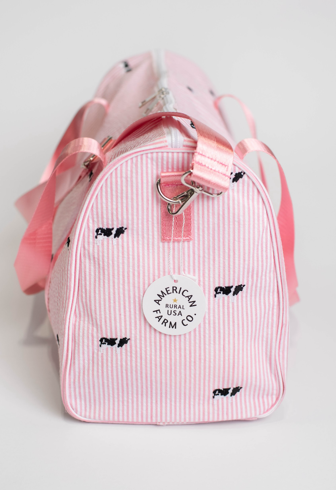 Pink Stripe Embroidered Duffle Bag