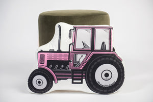 Pink Tractor Pillow