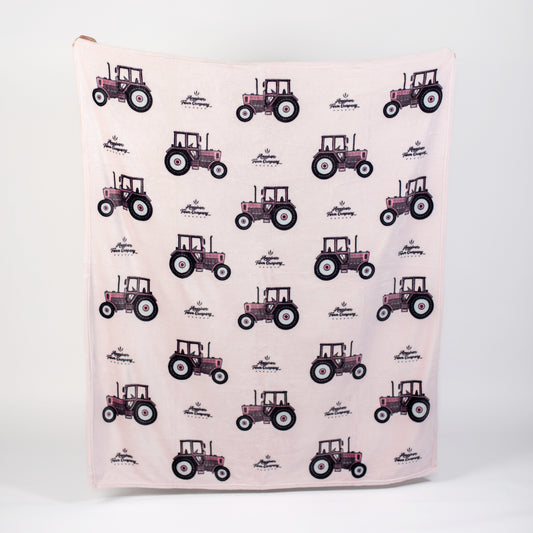 Pink Tractor Plush Blanket