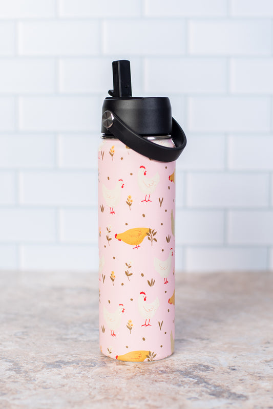 Pink Cottage Chicken 22oz Water Bottle