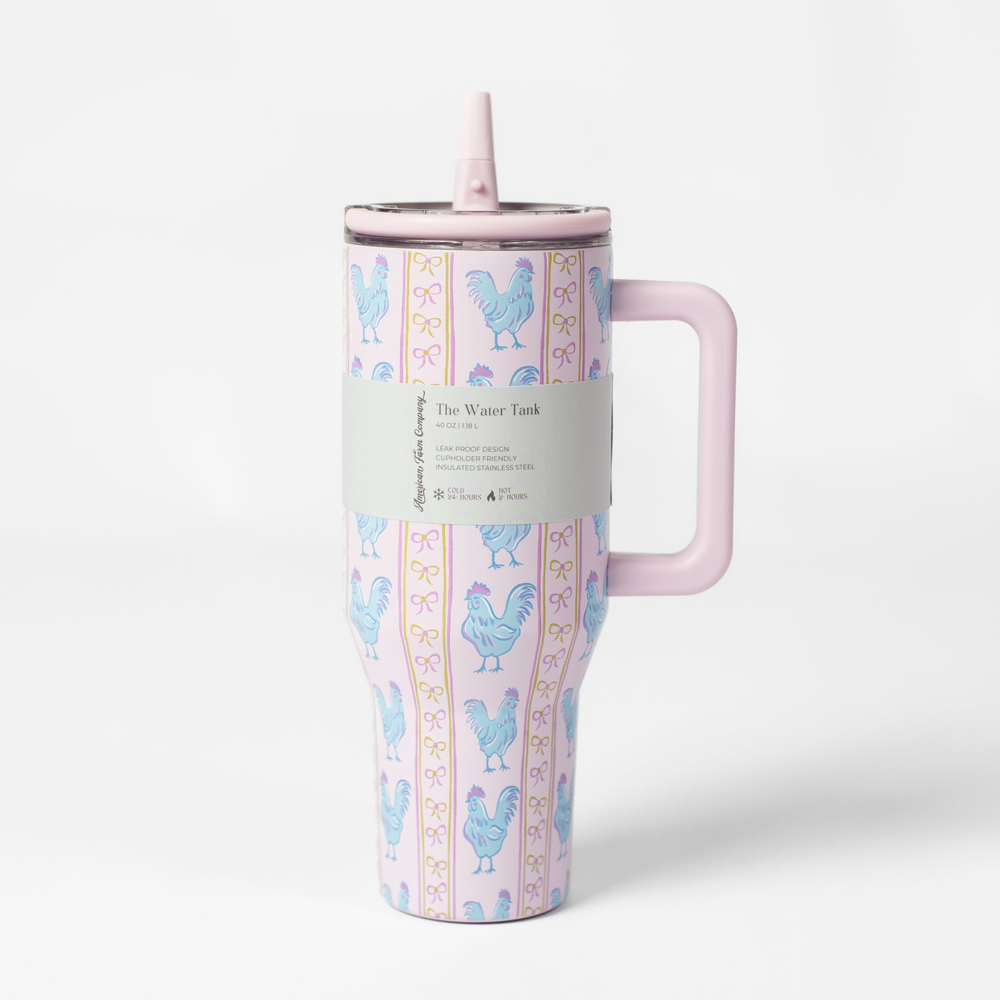 Pink Chickens & Bows 40oz Water Tank Tumbler