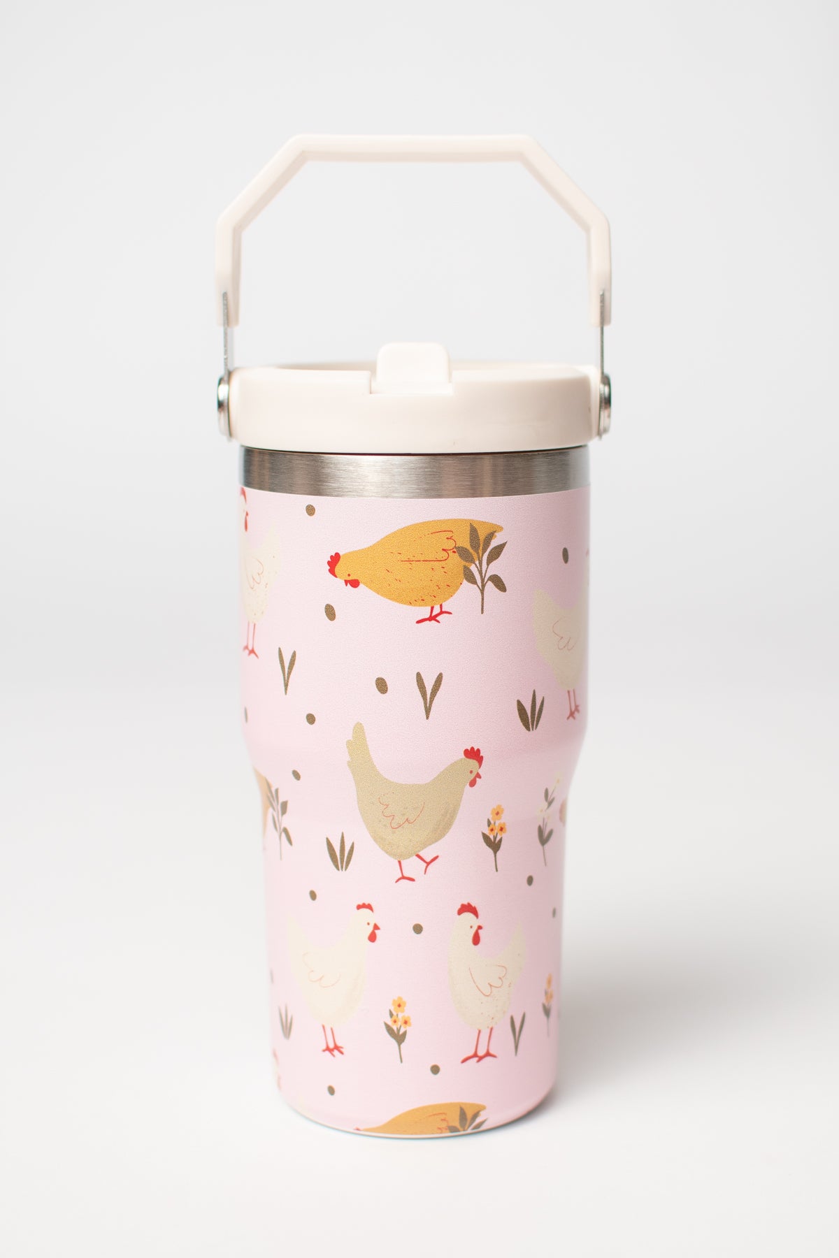Pink Cottage Chicken 20oz Kids Bucket Handle Tumbler