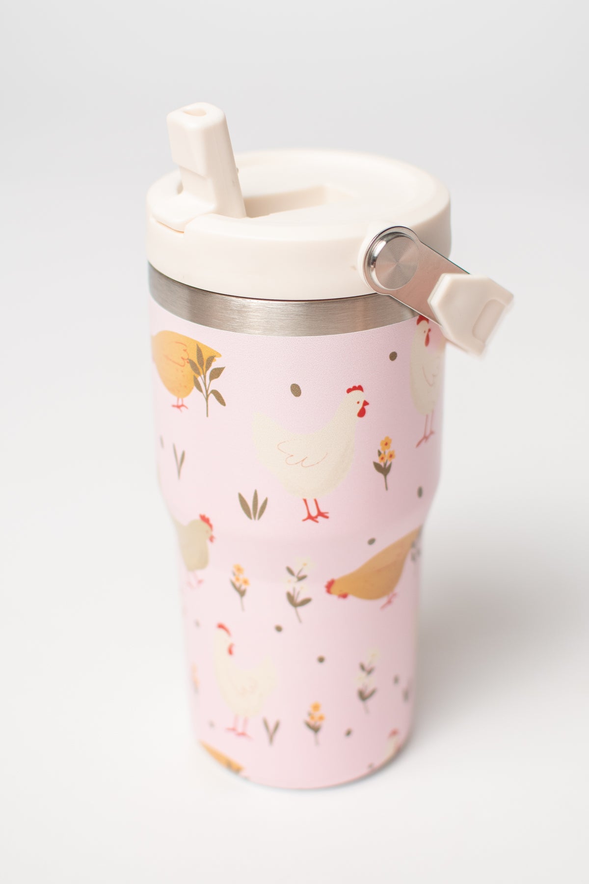 Pink Cottage Chicken 20oz Kids Bucket Handle Tumbler