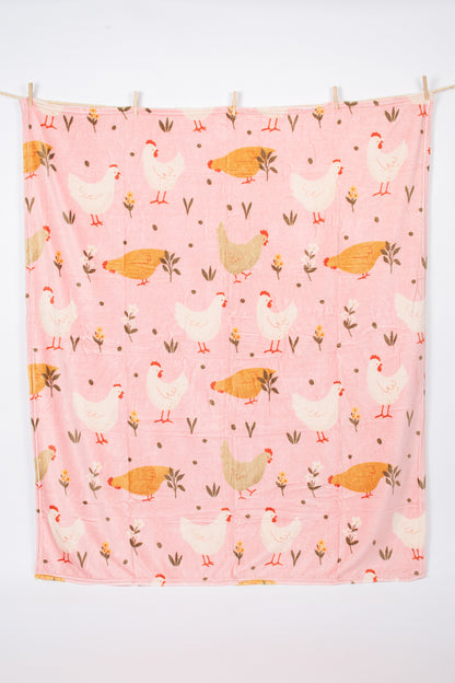 Pink Cottage Chicken Plush Blanket