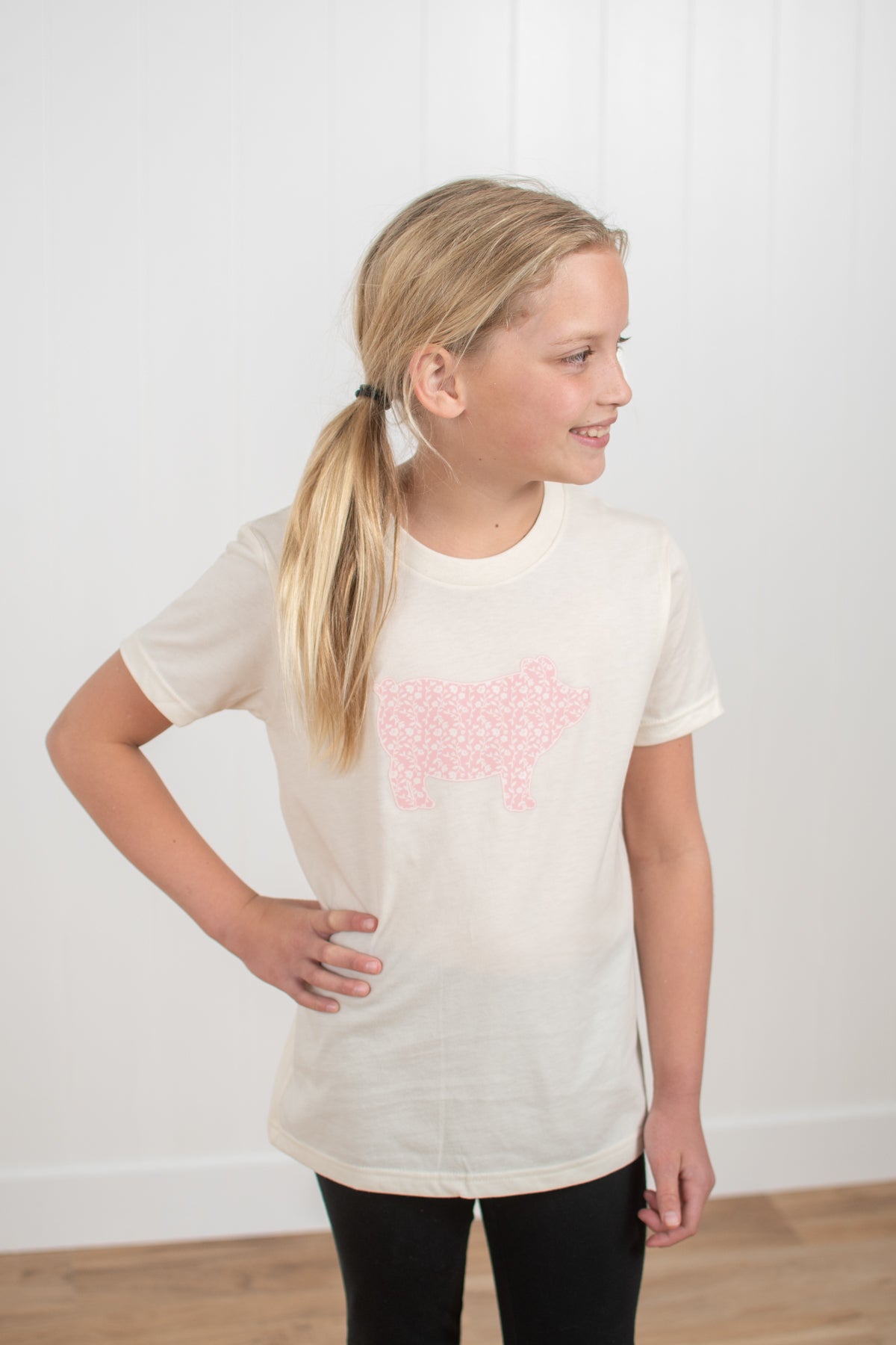 Pink Floral Pig Ivory Toddler/Youth Tee
