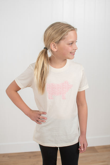 Pink Floral Pig Ivory Toddler/Youth Tee