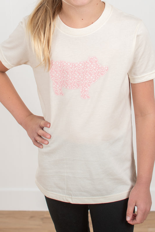 Pink Floral Pig Ivory Toddler/Youth Tee
