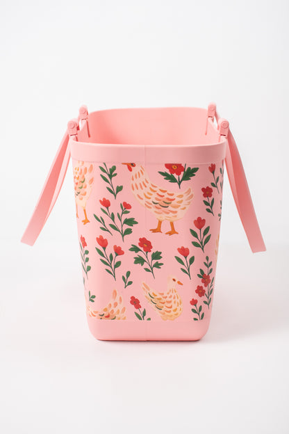 *PREORDER* Pink Chickens & Blooms Rubber Tote Bag - Large