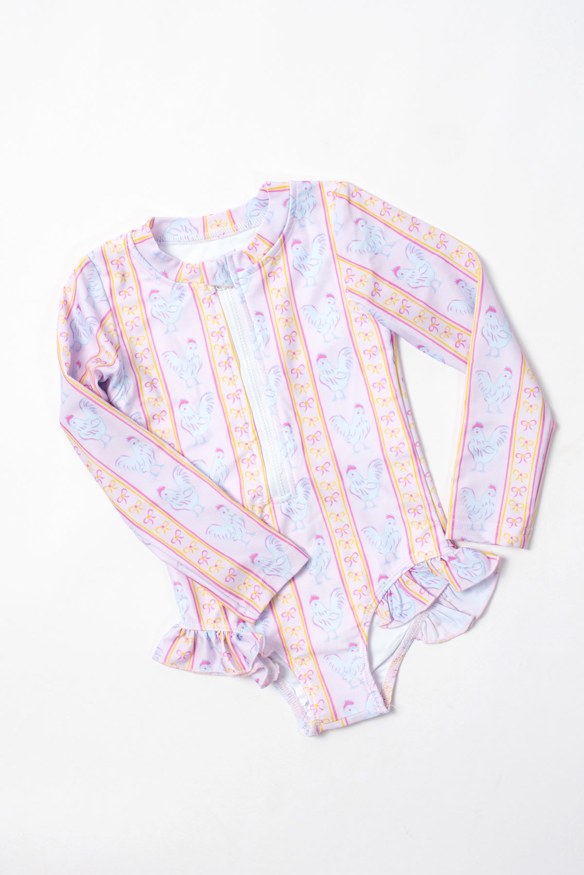 Pink Chickens & Bows Baby Longsleeve Swimsuit