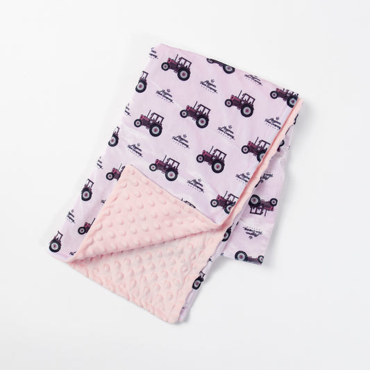 Pink Tractor Minky Baby Blanket