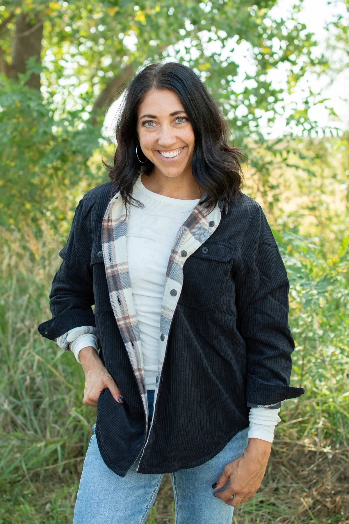 Plaid Lined Reversible Corduroy Flannel Shacket