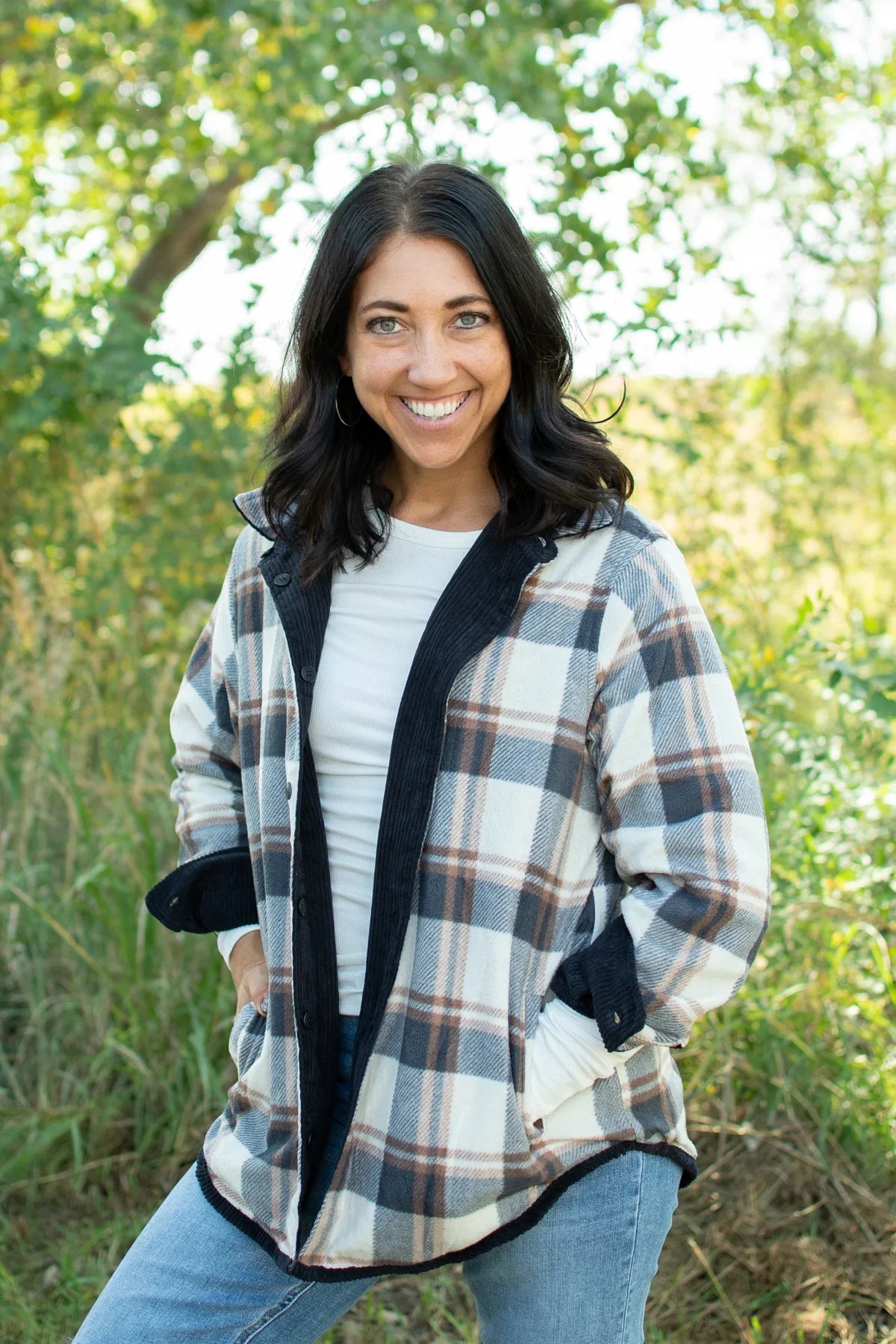 Plaid Lined Reversible Corduroy Flannel Shacket