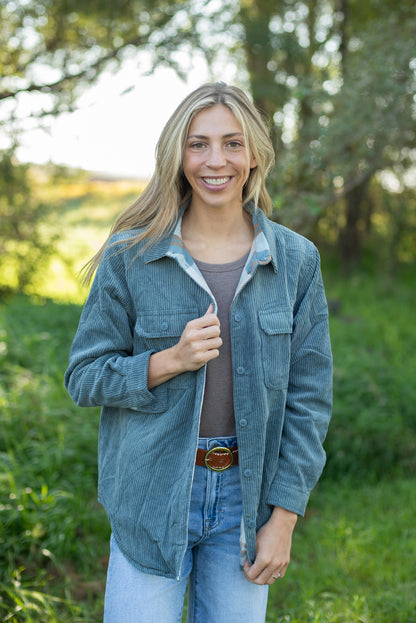 Plaid Lined Reversible Corduroy Flannel Shacket