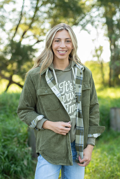 Plaid Lined Reversible Corduroy Flannel Shacket