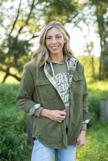 Plaid Lined Reversible Corduroy Flannel Shacket