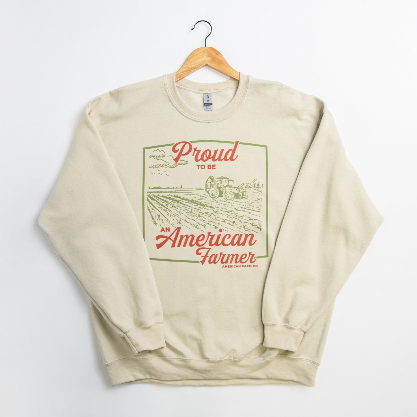Proud American Farmer Tan Crewneck - American Farm Company