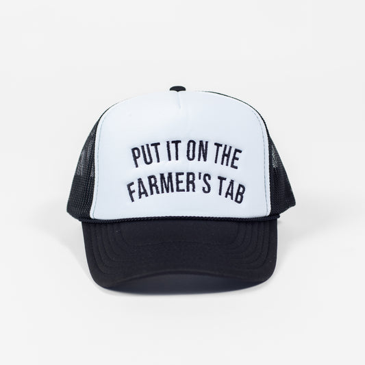 'Put It On The Farmer's Tab' Foam Trucker Hat - Black/White - American Farm Company