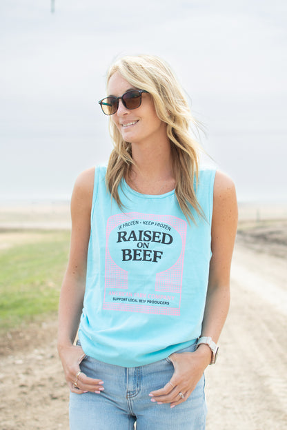 'Raised on Beef' Teal Tank Top