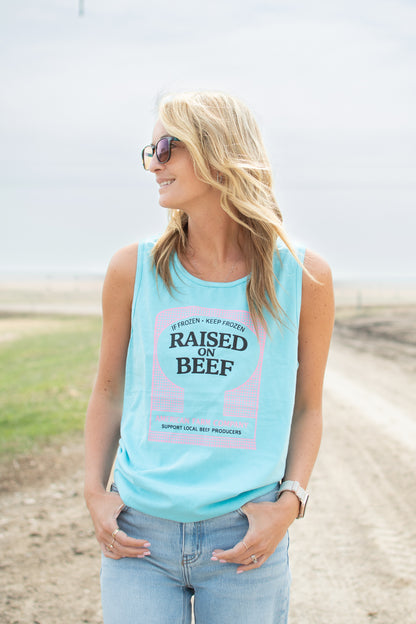 'Raised on Beef' Teal Tank Top