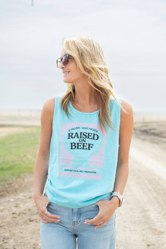 'Raised on Beef' Teal Tank Top