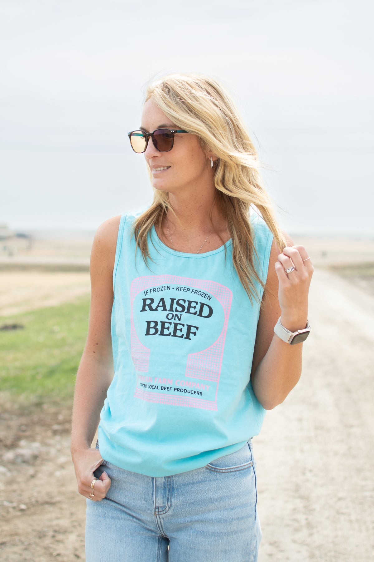 'Raised on Beef' Teal Tank Top
