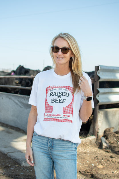 'Raised on Beef' White Tee