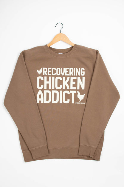 'Recovering Chicken Addict' Brown Crewneck