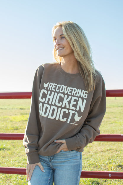 'Recovering Chicken Addict' Brown Crewneck