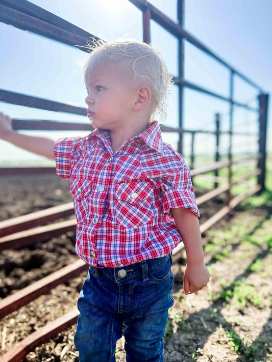 Youth Red Pattern Metal Snap - American Farm Company