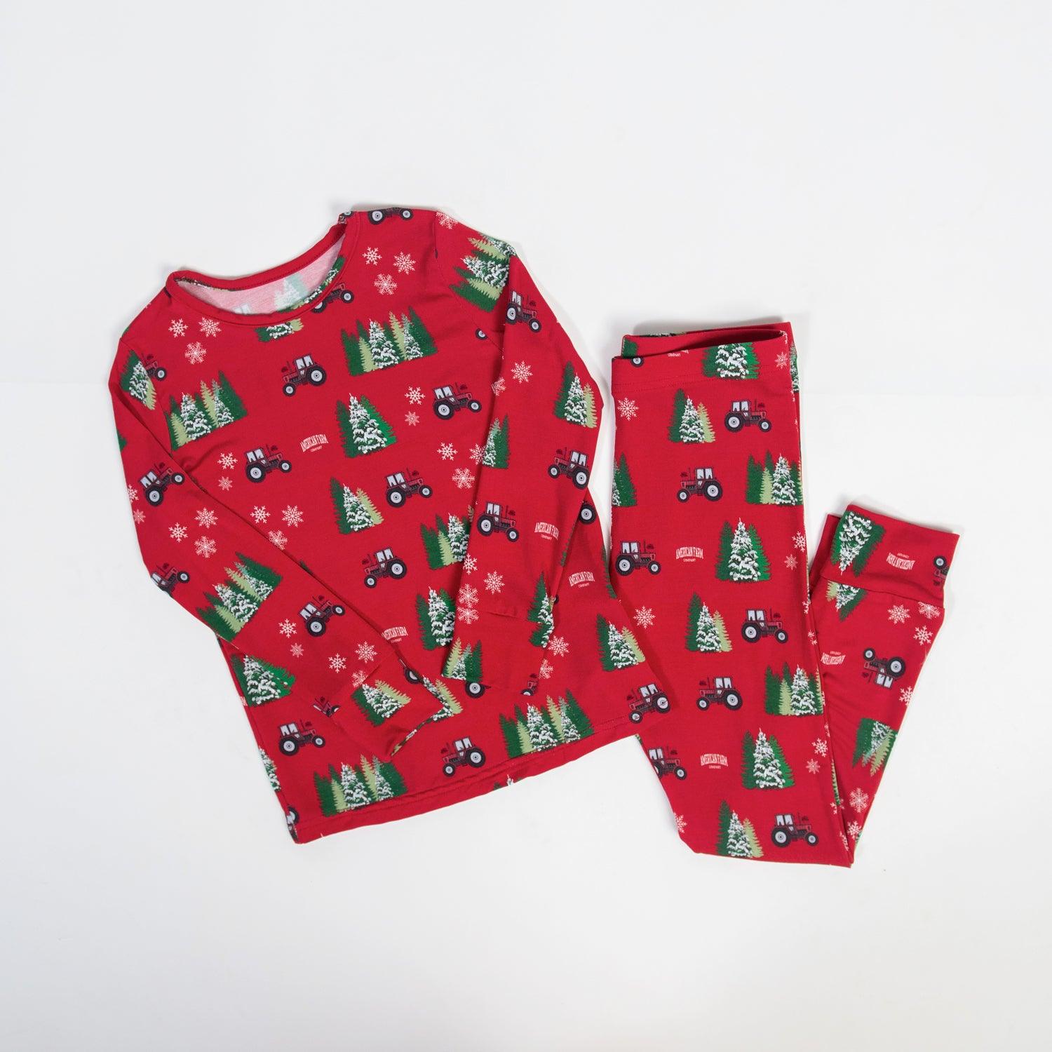 Red Tractor Christmas Toddler/Youth Bamboo Pajamas - American Farm Company