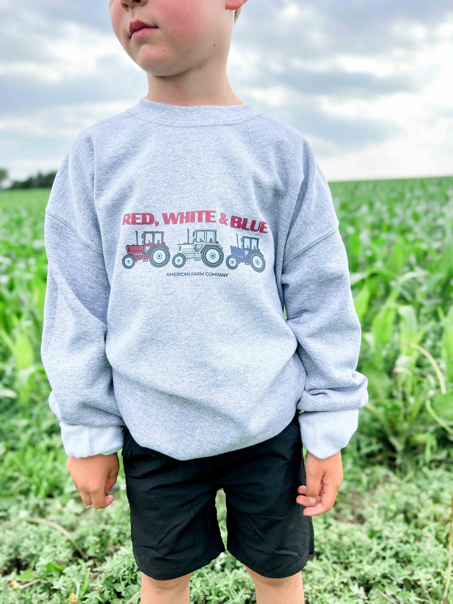 Red, White, Blue Tractors Toddler & Youth Crewneck