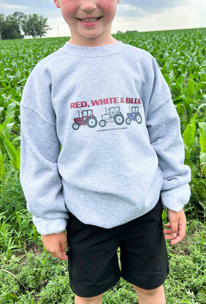 Red, White, Blue Tractors Toddler & Youth Crewneck