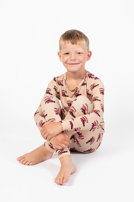 Red Combine Rider Toddler/Youth Bamboo Pajama Set