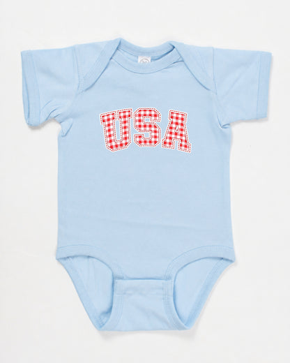 Red Gingham 'USA' Blue Onesie