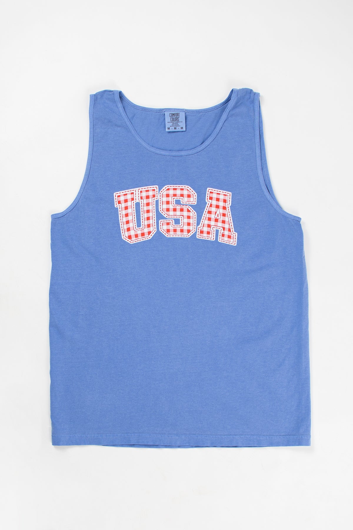 Red Gingham 'USA' Blue Tank Top
