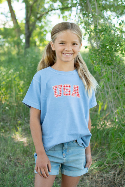 Red Gingham 'USA' Blue Toddler/Youth Tee