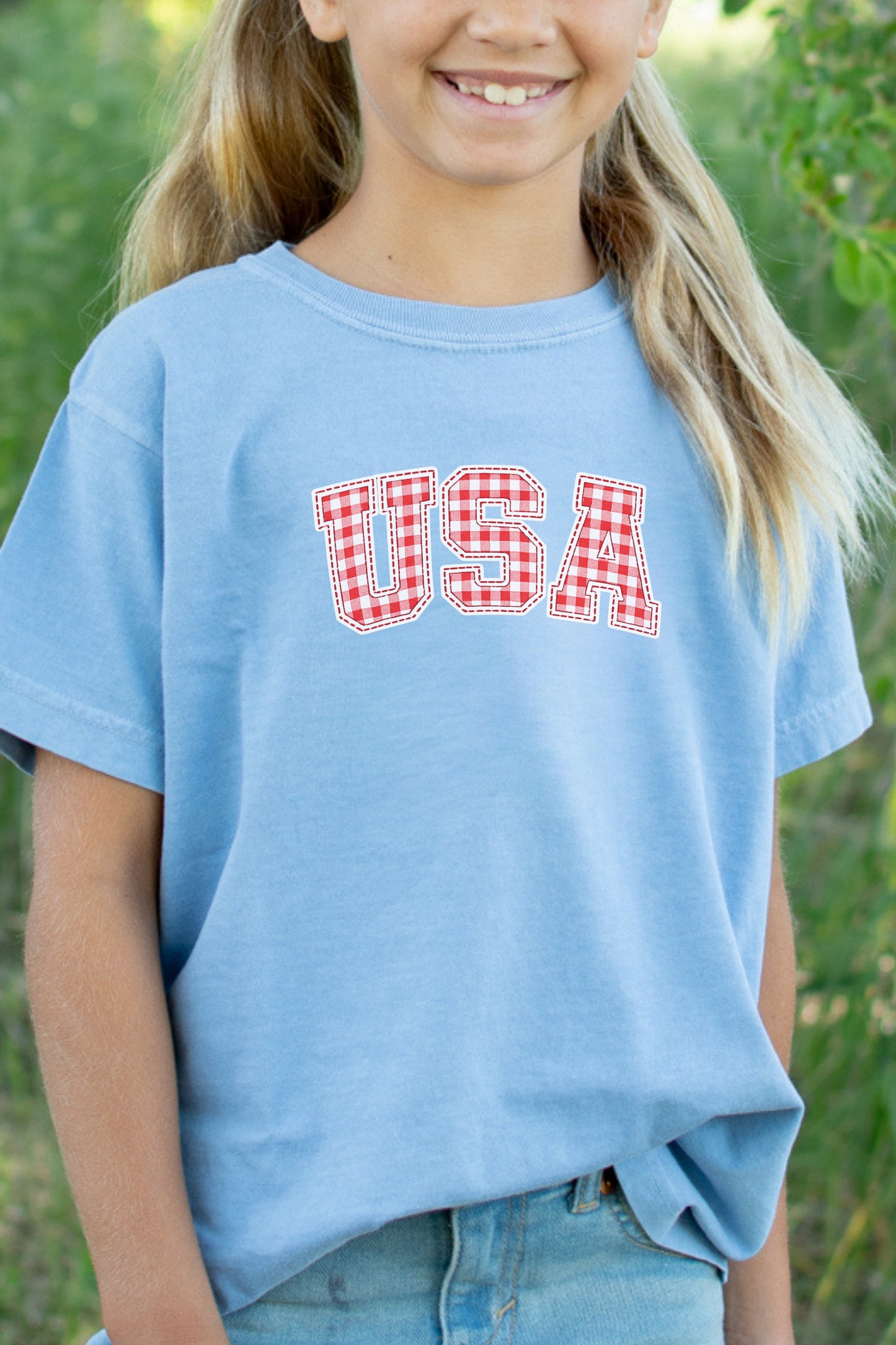 Red Gingham 'USA' Blue Toddler/Youth Tee