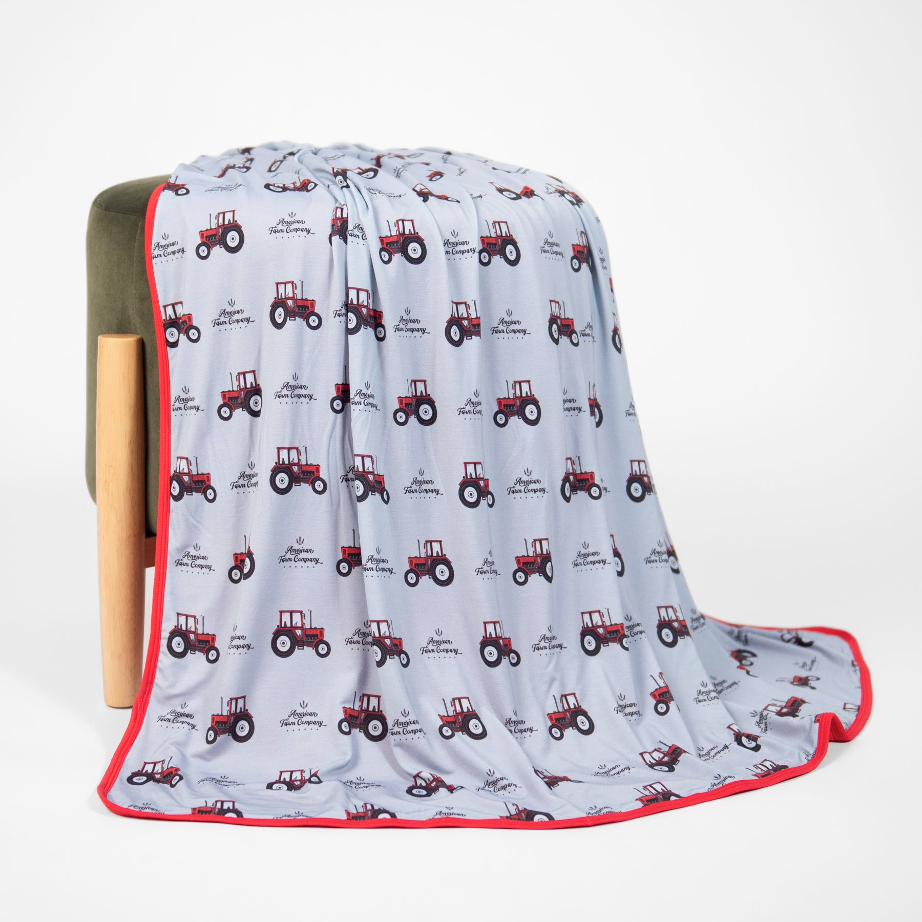 Red/Grey Tractor Kids Bamboo Blanket - American Farm Company