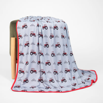 Red/Grey Tractor Kids Bamboo Blanket - American Farm Company