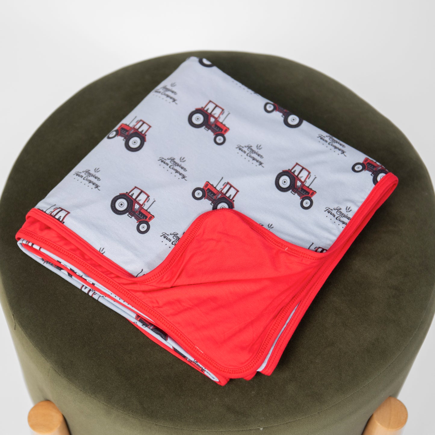 Red/Grey Tractor Kids Bamboo Blanket - American Farm Company