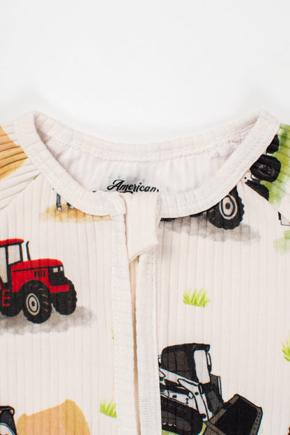 Red Tractor Farm Kid Baby Ribbed Cotton Zippy
