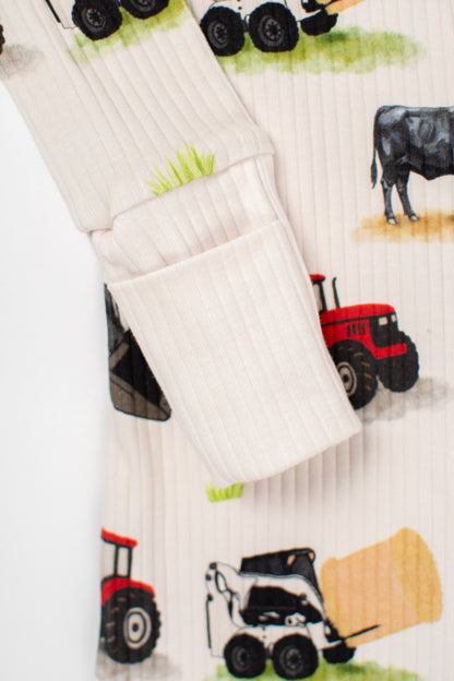 Red Tractor Farm Kid Baby Ribbed Cotton Zippy